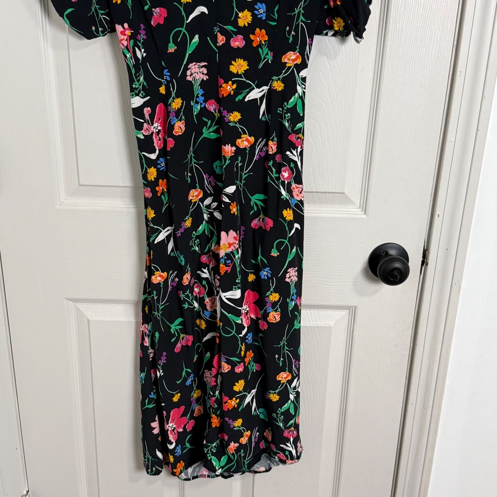 A New Day‎ Floral Midi Dress Small Cottagecore Dark Floral Puff Sleeve Whimsical - Picture 4 of 10
